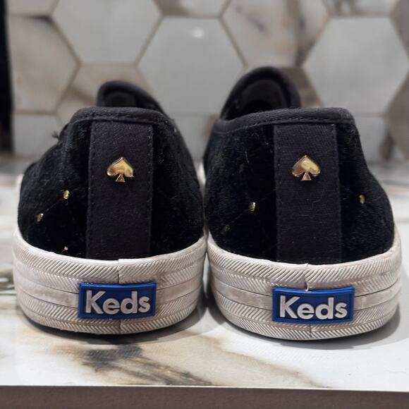 Keds x Kate Spade Double Decker Quilted Black Velvet Gold Stud Slip-On Sneakers9 - Picture 6 of 12